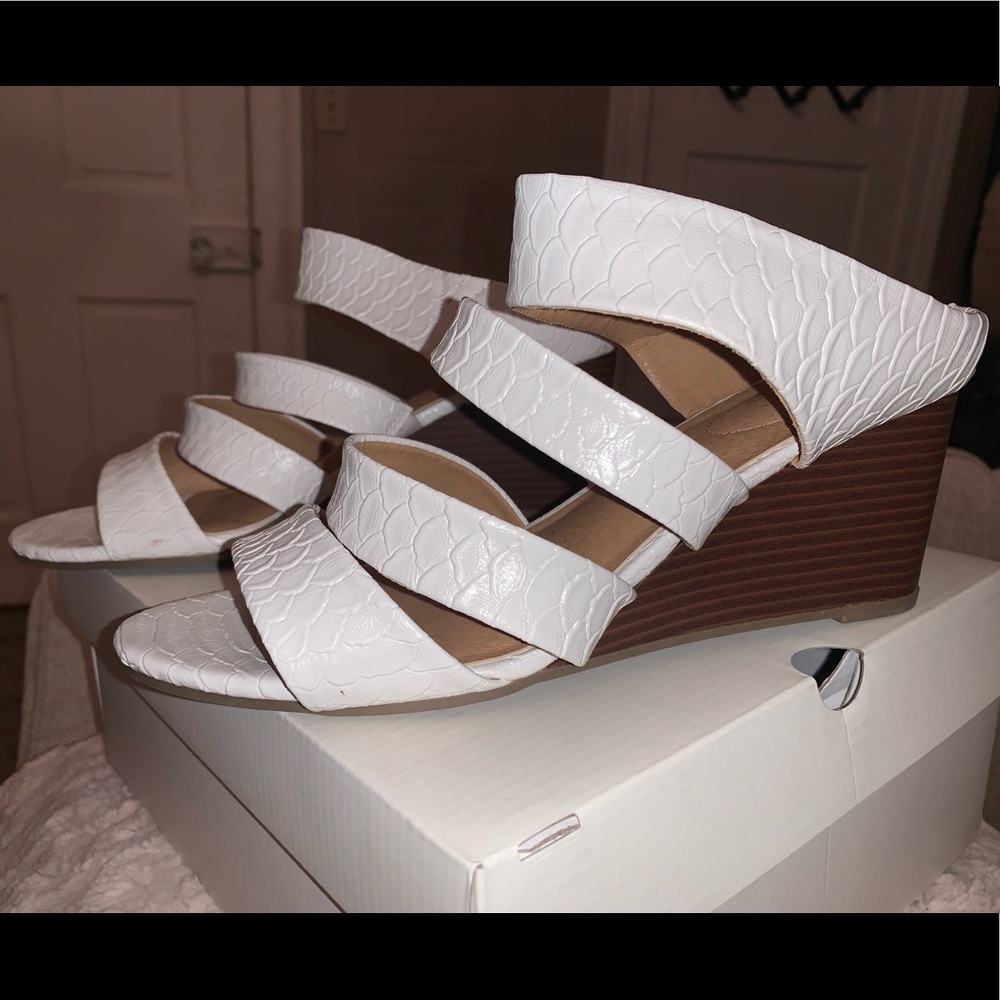 White Strapped Wedges